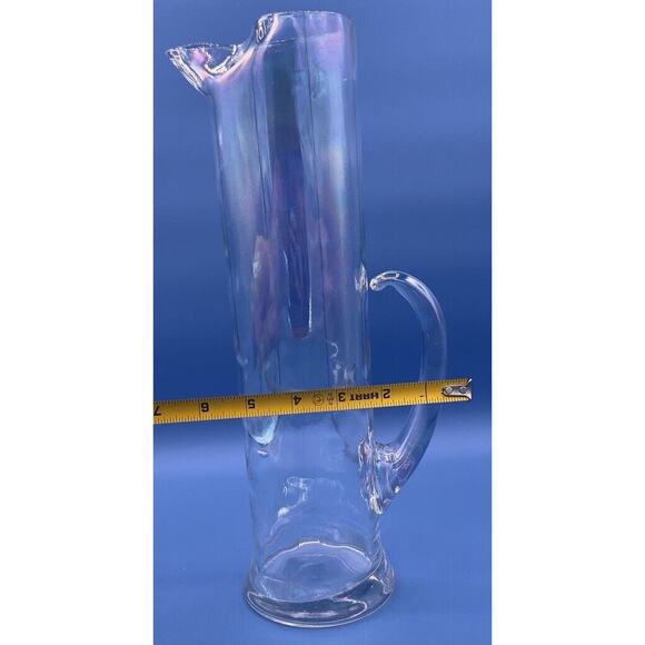 13” West Virginia Glass Draping Pearl Luster Rainbow Iridescent Cocktail Pitcher - Picture 8 of 9